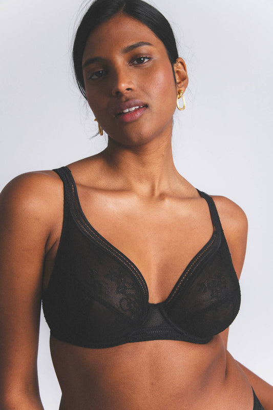 MISS LEJABY : Black lace plus size triangle bra