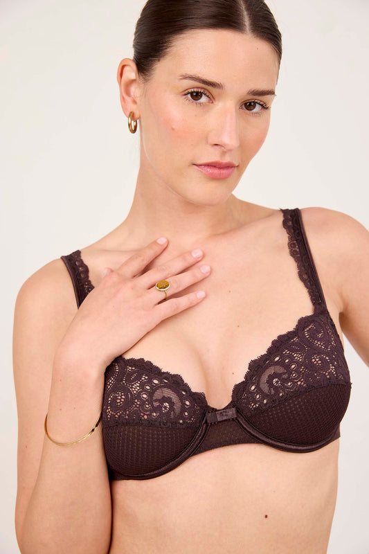 GABY : Soutien-gorge avec armatures marron en dentelle