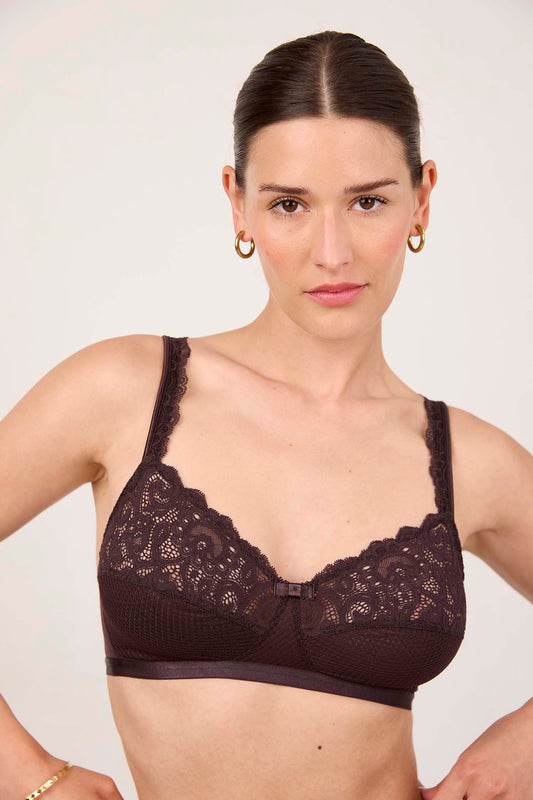 GABY : Soutien-gorge sans armatures marron en dentelle