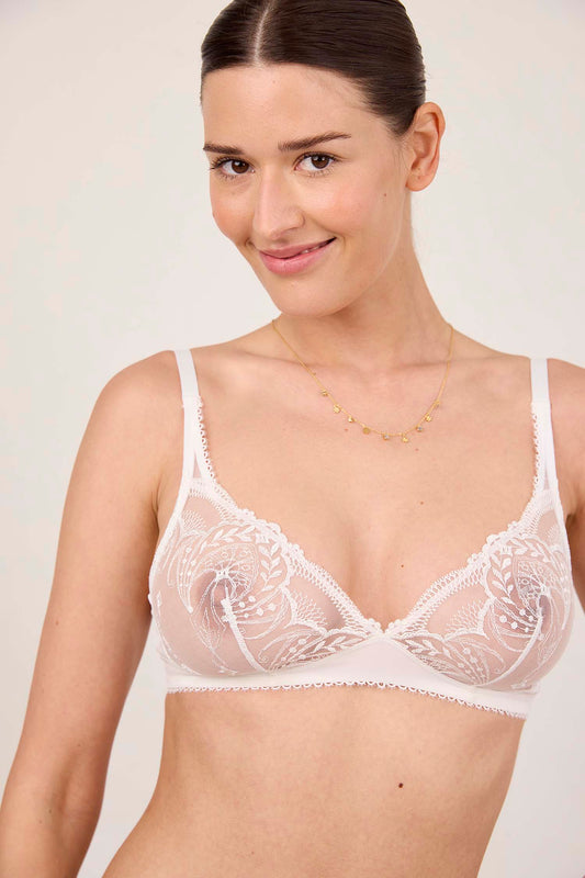 POÉSIE : Soutien-gorge lys triangle sans armatures en broderie française