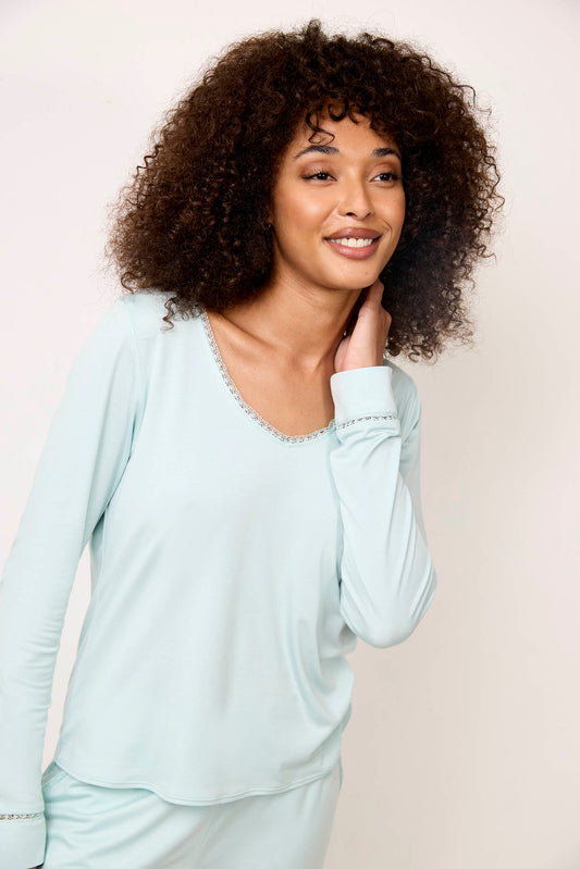 SOFTNESS : T-shirt vert d'eau manches longues issu de fibres végétales