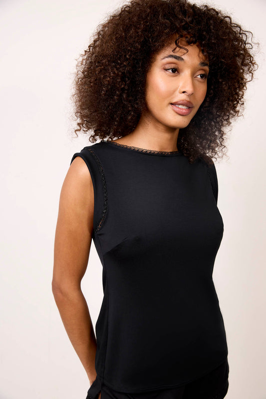 SOFTNESS : Top noir sans manches issu de fibres végétales