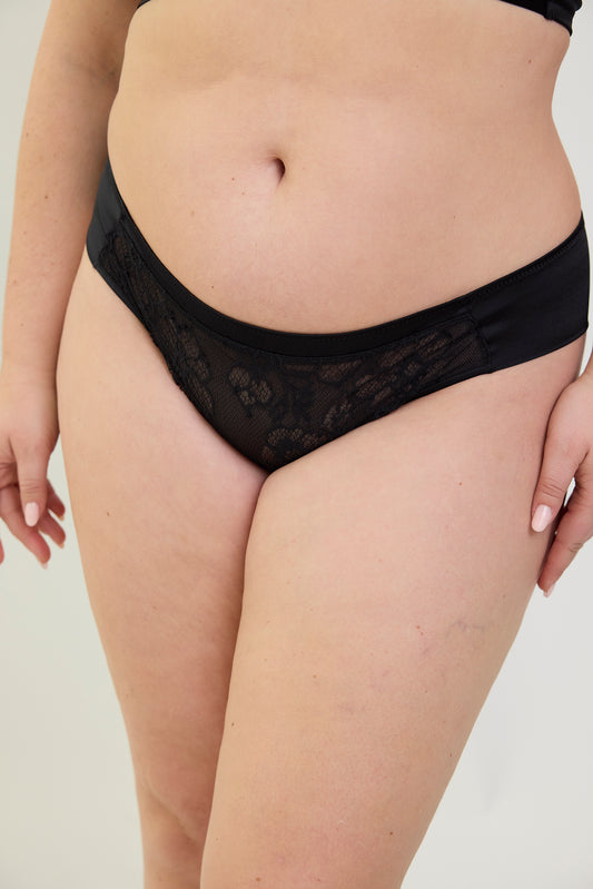 SILK'N LACE : Black silk and lace thong