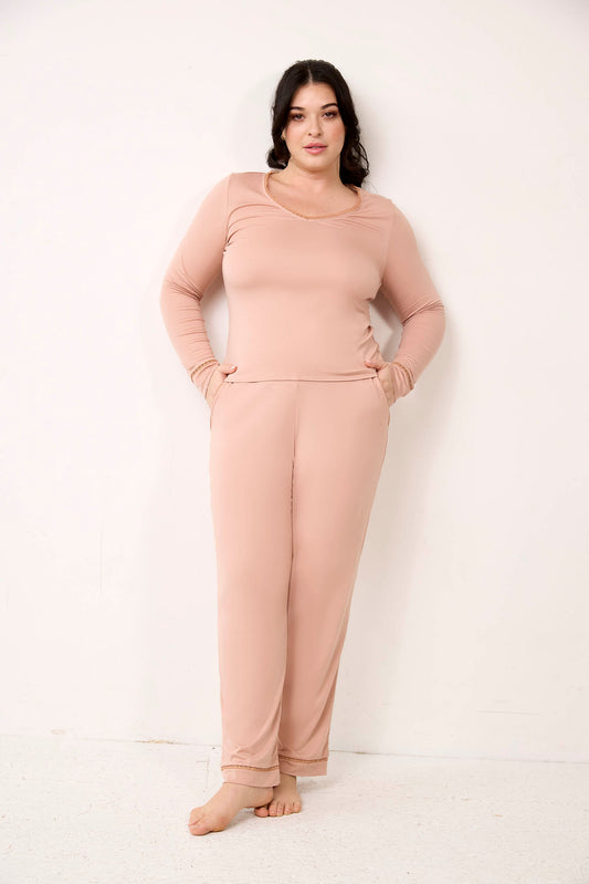 SOFTNESS : Pantalon rose poudré issu de fibres végétales
