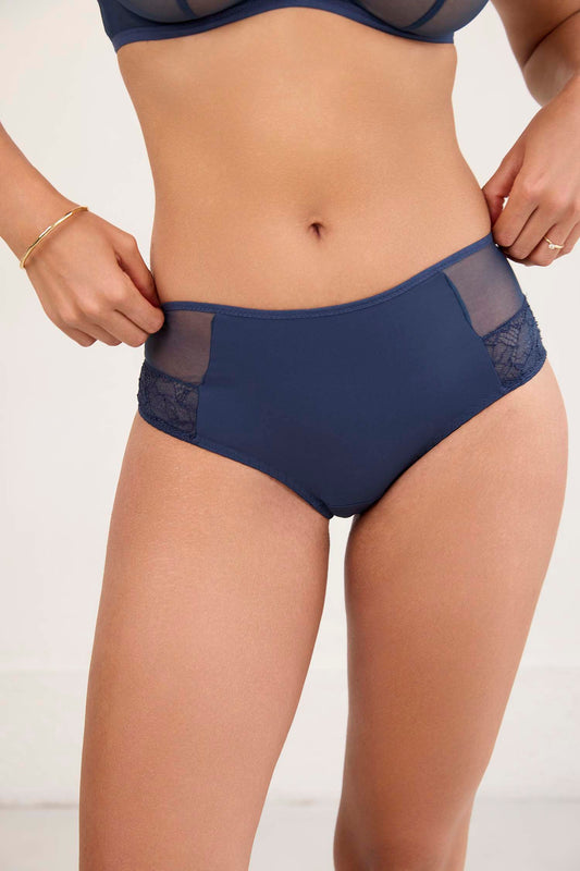 NUDITÉ : Culotte bleue nuit en tulle et dentelle française