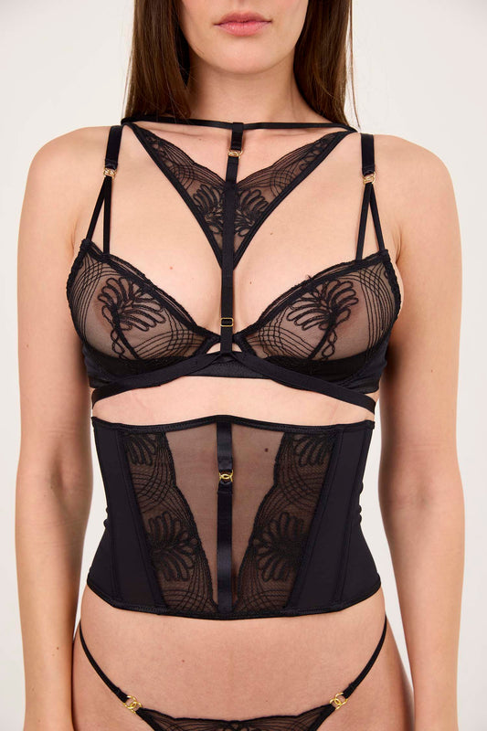 AUDACE : Accessoire de soutien-gorge noir en broderie française