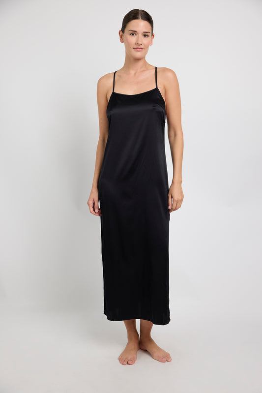 SILK'N MOON : Black long silk nightgown