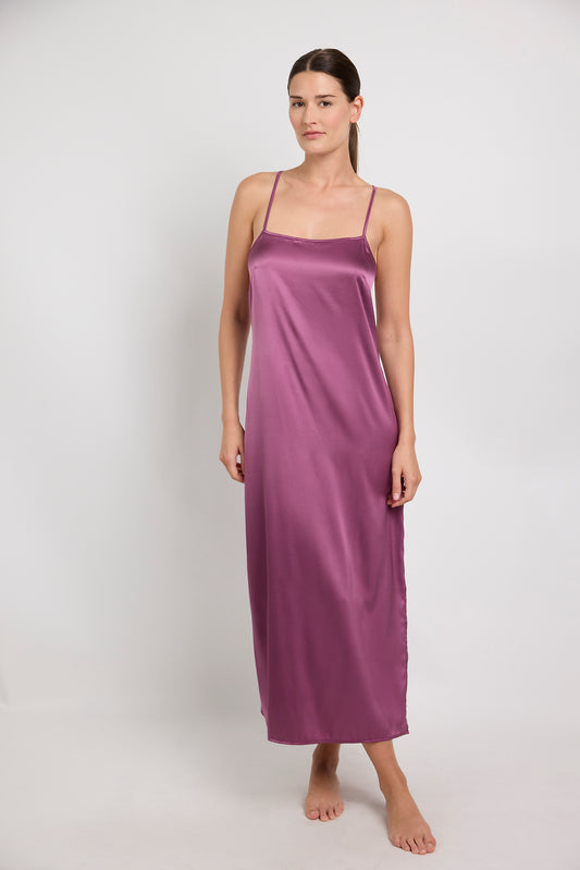 SILK'N MOON : Pink long silk nightdress