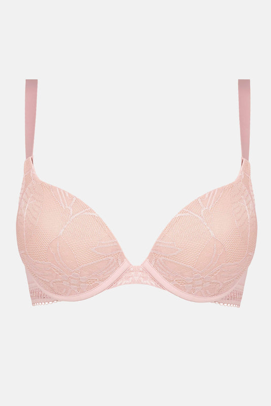 SONGE : Soutien-gorge rose push-up avec armatures en dentelle florale